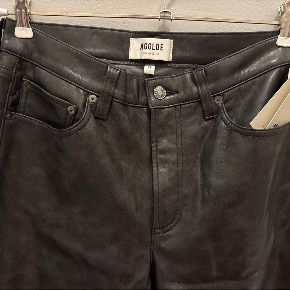 NWT AGOLDE Sloane Leather Pants in Smoke | Size 28